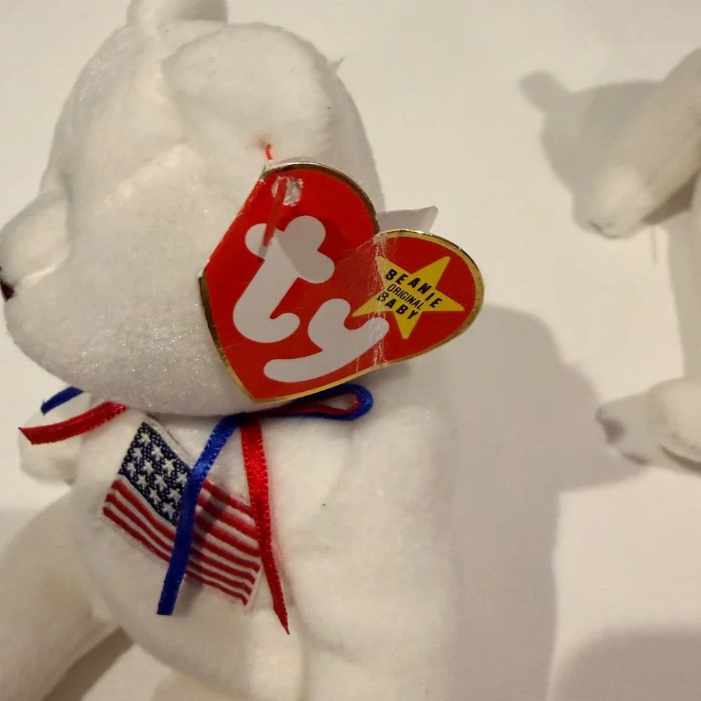 Ty Beanie Babies Libearty the Bear 1996 Set of 2 White American Flag Plush 4057